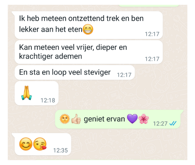 Recensie van een vrouw die behandeld is voor stressklachten door Simone Thewissen van Sakura Acupunctuur - deel 2